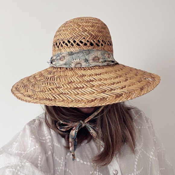 Vintage look straw sun hat with wide brim OS - Picture 5 of 9